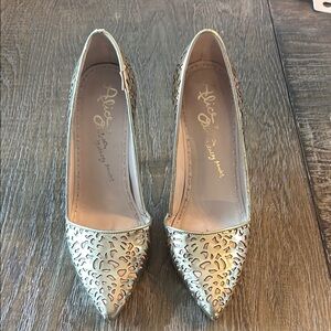 Alice + Olivia Gold Patterned Heels